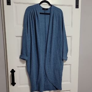 ZESICA Cocoon Teal Blue Size L Waffle Knit Wrap Women's Blue Cardigan Sweater